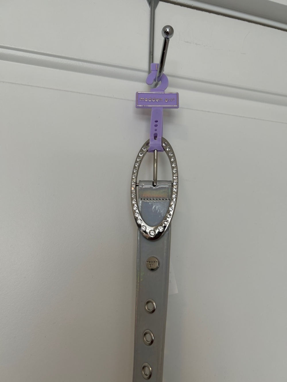 Madden Girl Silver Rhinestone Oval-Buckle Belt